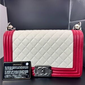 Authentic Chanel Medium Boy Bag – Rare Red & White Quilted Leather